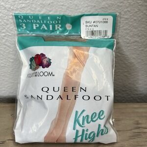 Vintage 2001‎ Women's Queen Sandalfoot Knee Highs 3 Pair Suntan 0701066 Sz 9-12